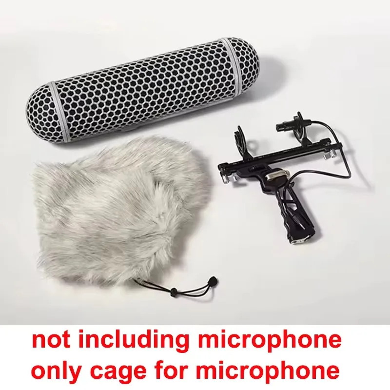 Sistema de Suspensão Compatível com Microfones RODE NTG1/NTG2/NTG3/NTG4/NTG4+MIC: Gaiola Protetora Contra Vento + Para-vento + Suporte Antichoque