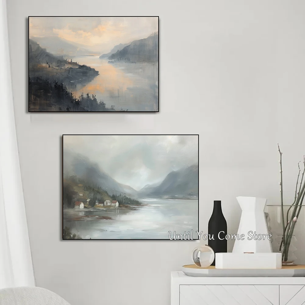 لينة وسلمية الرجعية الريف مشهد البحيرة المشارك طباعة قماش الفن صور المنزل لغرفة النوم جدار ديكور حديث