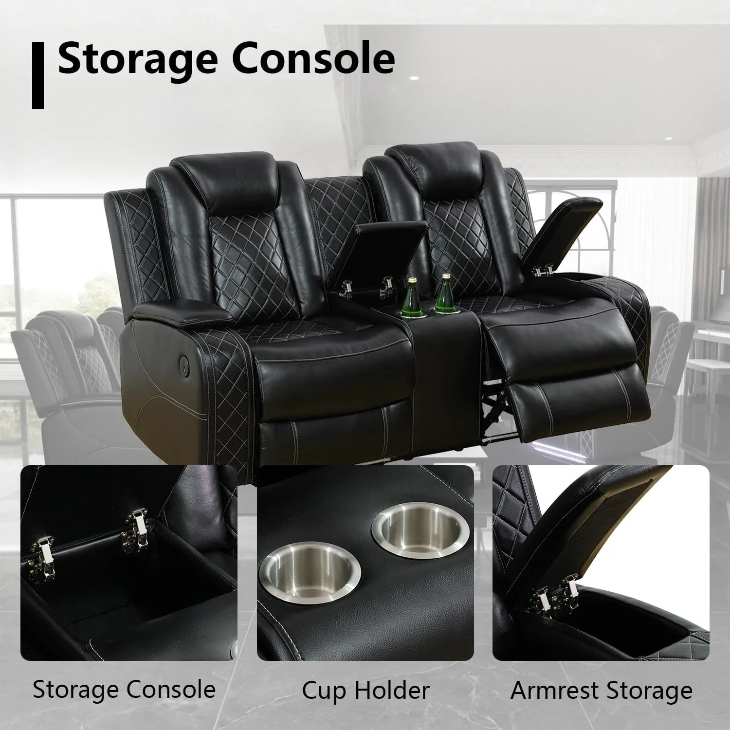 Leather Power Recliner Sofa Set with LED Lighting 4