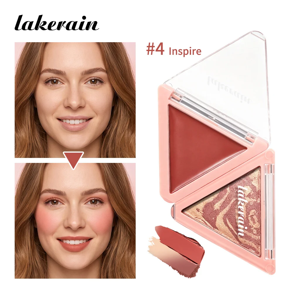 Triangular Two-Tone Blush Palette Deep Moisturizing Folding Opening Design Long Lasting Matte Finish Double Layer Blush Palette