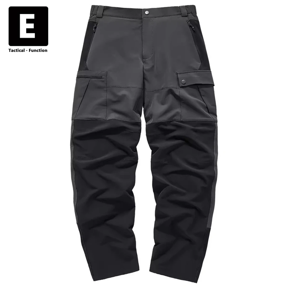 Black Tactical Pants Men Patchwork Cargo Pants Spring Autumn Streetwear Trousers Elastic Waist Quick Drying Pants