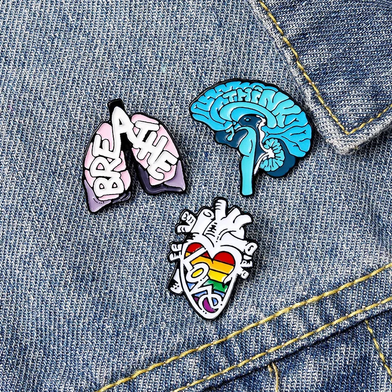 Human Heart Organ Kidney Brain Enamel Pin Love Breath Mind Medicine Anatomy Brooch Body Jewelry Badge Doctor Nurse Brooch Gift