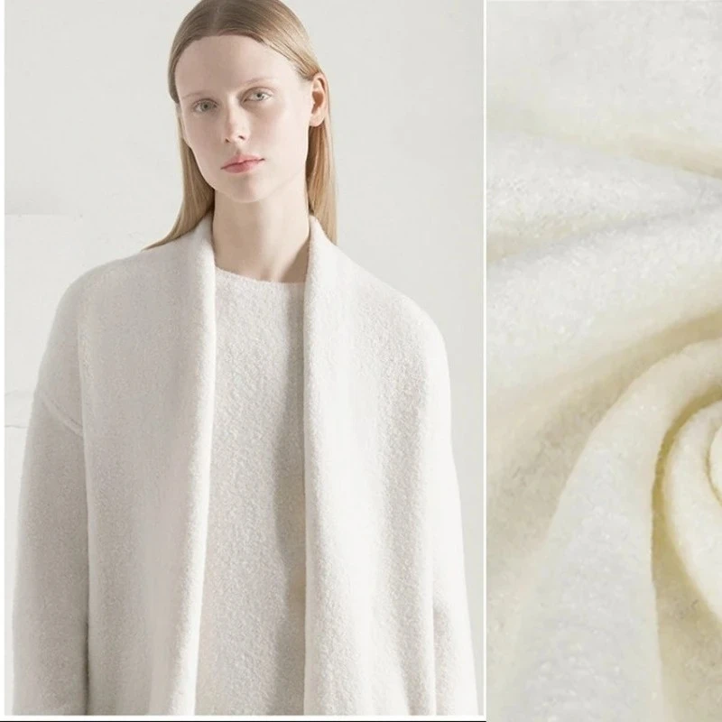 

Шерстяная ткань европейского бренда, двусторонняя петля, бархатная эластичная трикотажная кремовая белая сукня-свитер, одежда, ткани на метр