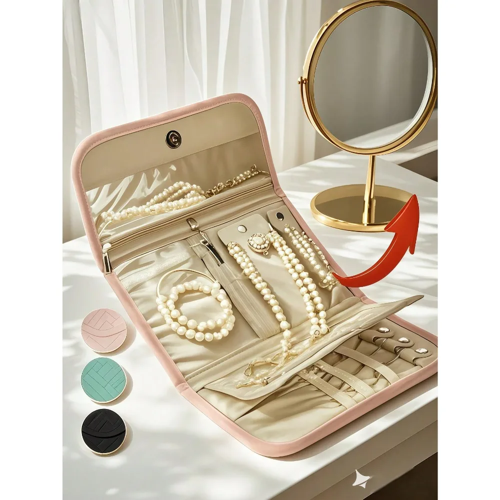 

1pc Foldable Jewelry Storage Bag, Practical Travel Jewelry Organizer, Earrings Necklace Ring Jewelry Pouch, Jewelry Roll