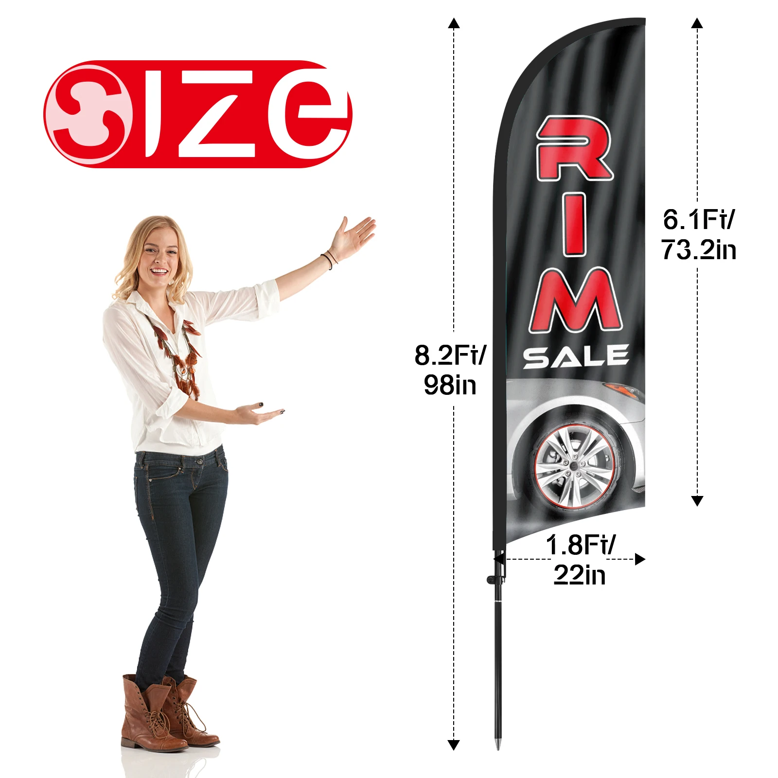 Rim Sale Feather Flags 8FT, Outdoor Advertising Banners with Pole Kit and Ground Stake, Visibility Boost for Business Events