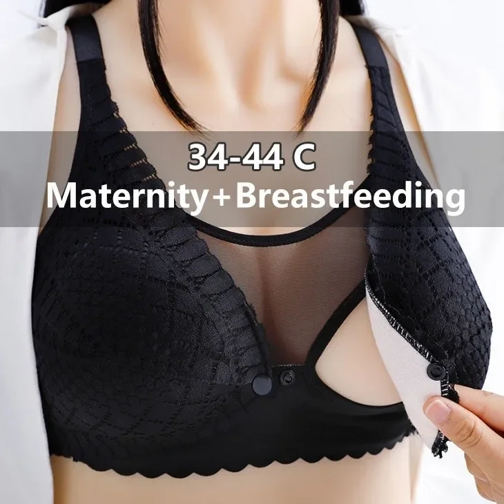 

Nursing Bra front buckle lace wireless gather push up breastfeeding bra for feeding pregnancy women black nursing 34-42bc Cup