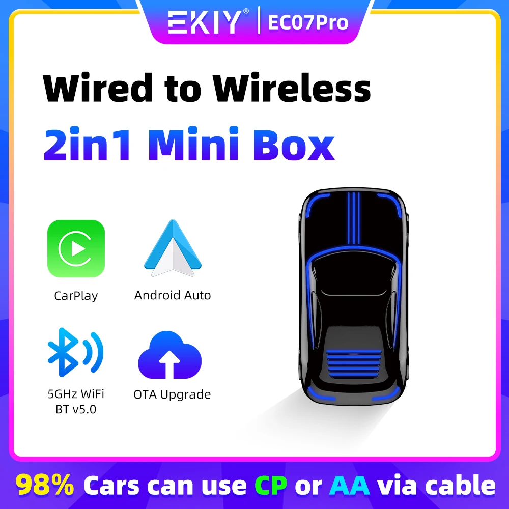 EKIY Wireless Carplay Android Auto Smart Box Adapter Bluetooth WiFi Fast Connect Universal Plug And Play For Wired Carplay Cars