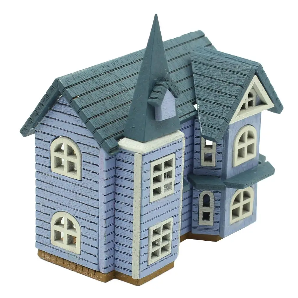 1/24 Simulation DIY Assemble Wooden House Model Accessory -Blue Cottage