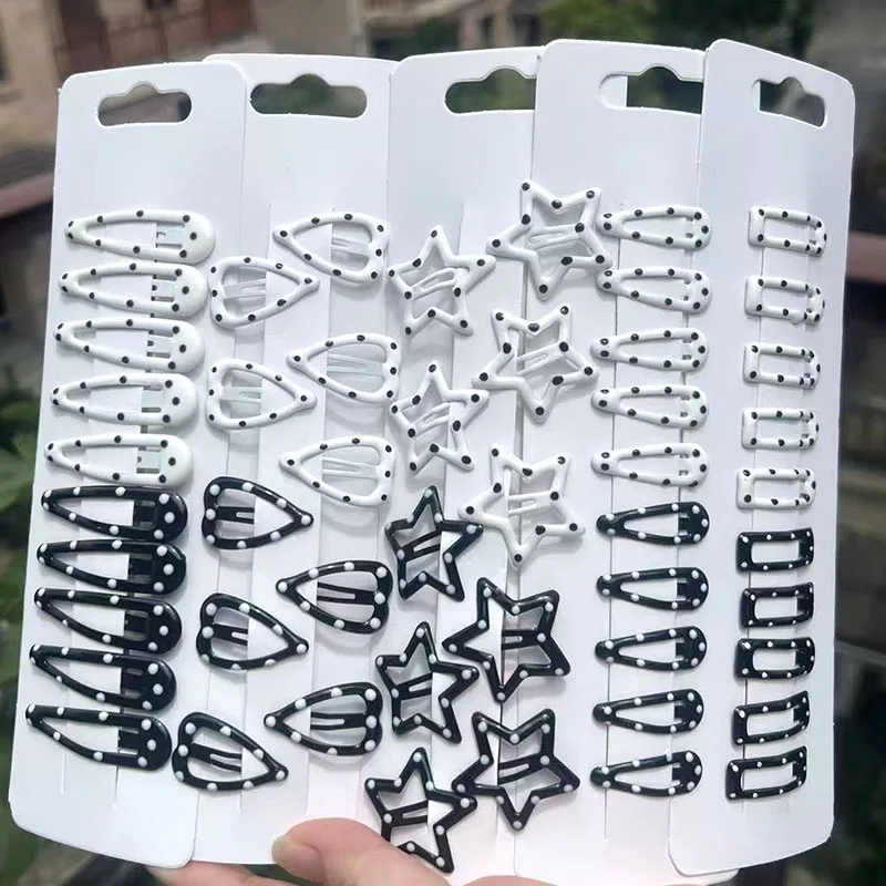 10 Stück süße schwarze weiße Stern-Haarspangen Y2K Polka Dot Wassertropfen süße Metall-Druckknopf-Haarnadeln Haarspangen Haarschmuck