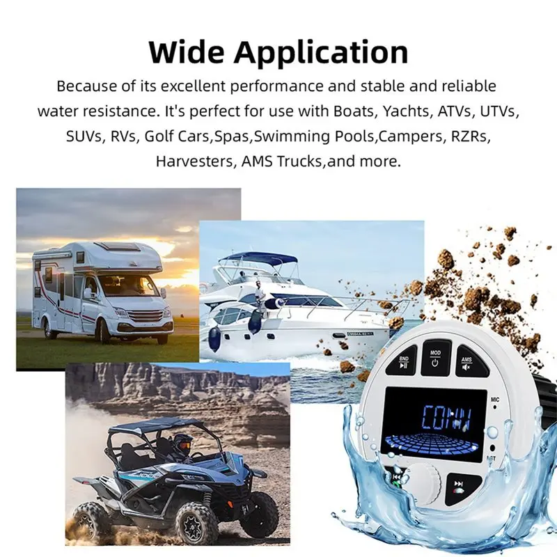 Ingenious-AM/FM RDS Receiver Boat Radio Marine Stereo Source MP3 MP4 Video Media Player For ATV UTV Cart Motorcycl
