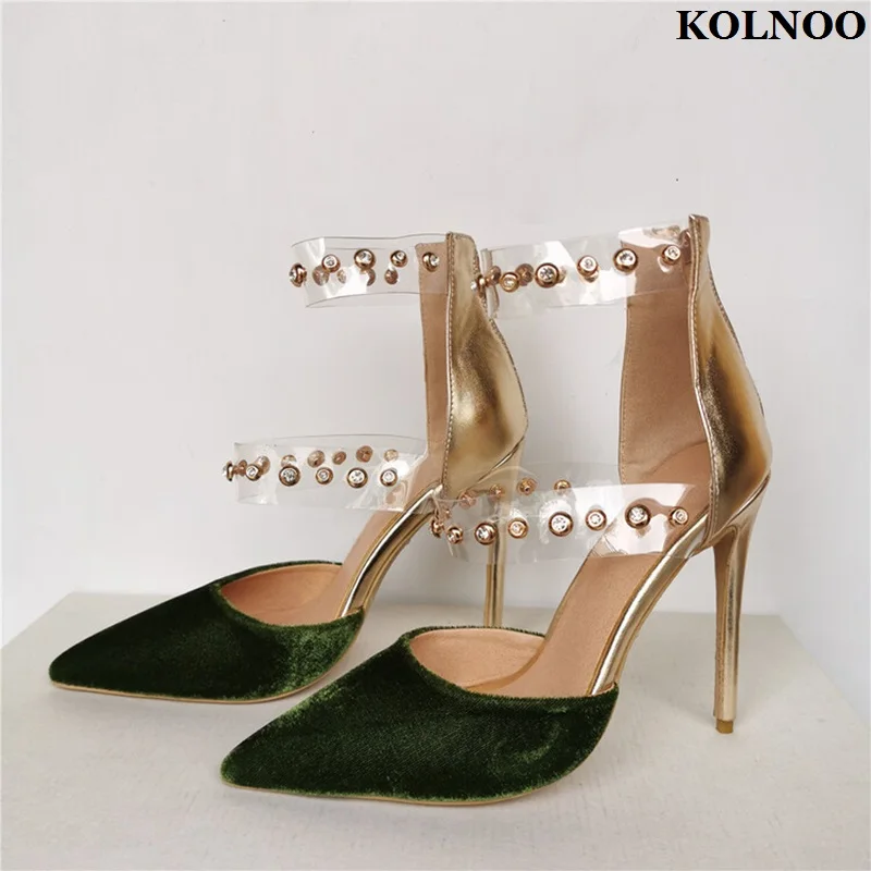 

Kolnoo Handmade New High Heels Sandals Patchwork Leather Rivets Studded Real Pictures Summer Sexy Evening Fashion Hot Sale Sheos