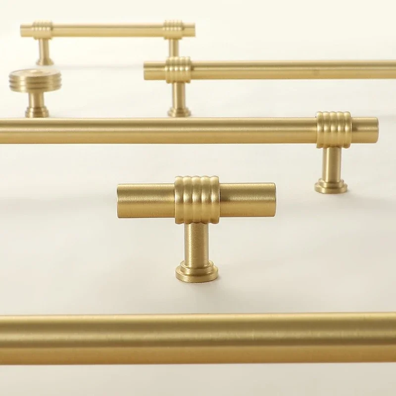 French Style Light Luxury Solid Brass Gold Long Handle Furniture Hardware Modern Minimalist Wardrobe Cabinet Pull Drawer Handles