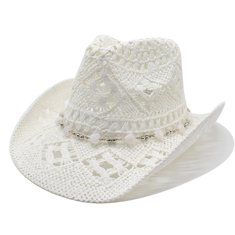 Big Brim Hollow-out Straw Hat Handmade The Magic Aster Cowboy Hat Sunlight Blocker For Summer Hat Rolled Brim Beach Hat