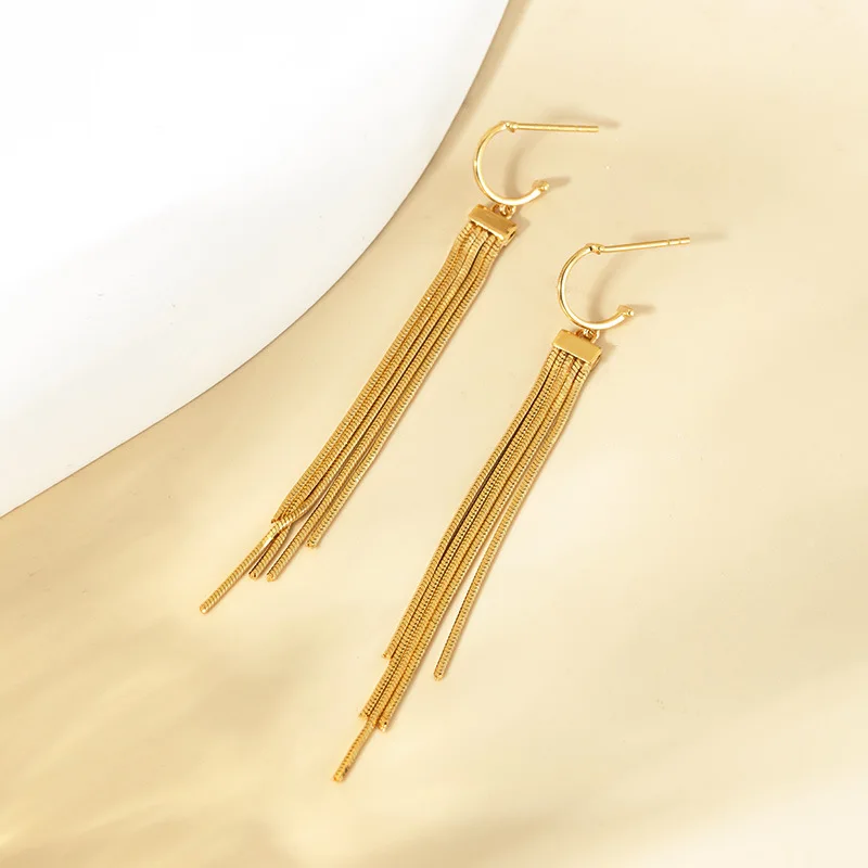 Long Tassel Earrings S925 Sterling Silver Plated with 18K Gold Girls Ladies Retro Style Light Luxury Fashion