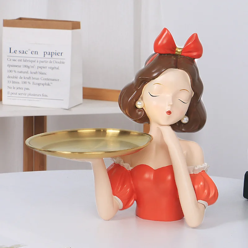 Nordic Creative Girls Storage Tray,Resin Ornaments,Home Decor Crafts,Statue, Office Desk Figurines, Decoration Accessories, Gift