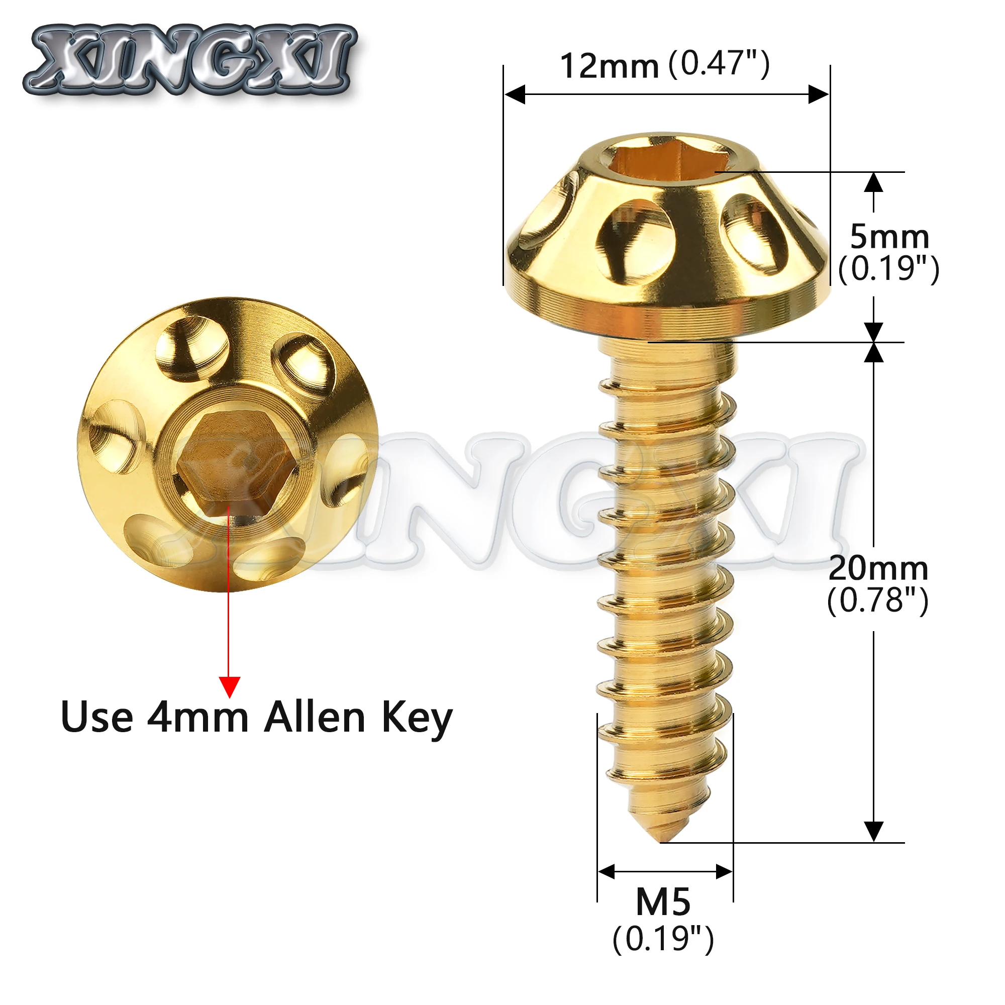 xingxi Titanium Bolt M5x20mm Self-Tapping Button Hex Head Screws Bolt for Motorcycle Bike Car