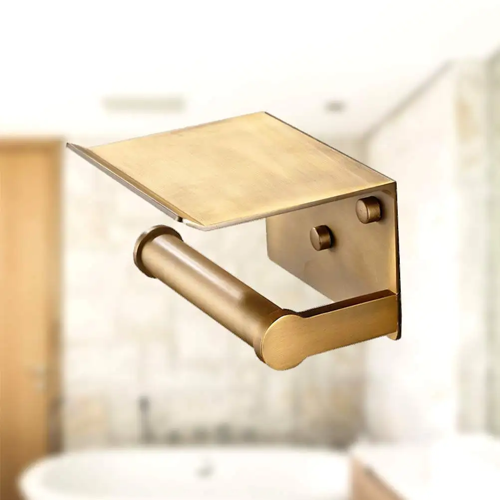 

Multifunction 2 in 1 Toilet Paper Holder Space Aluminum Tissue Roll Storage Shelf Mobile Phone Storage Rack Wall Mounted