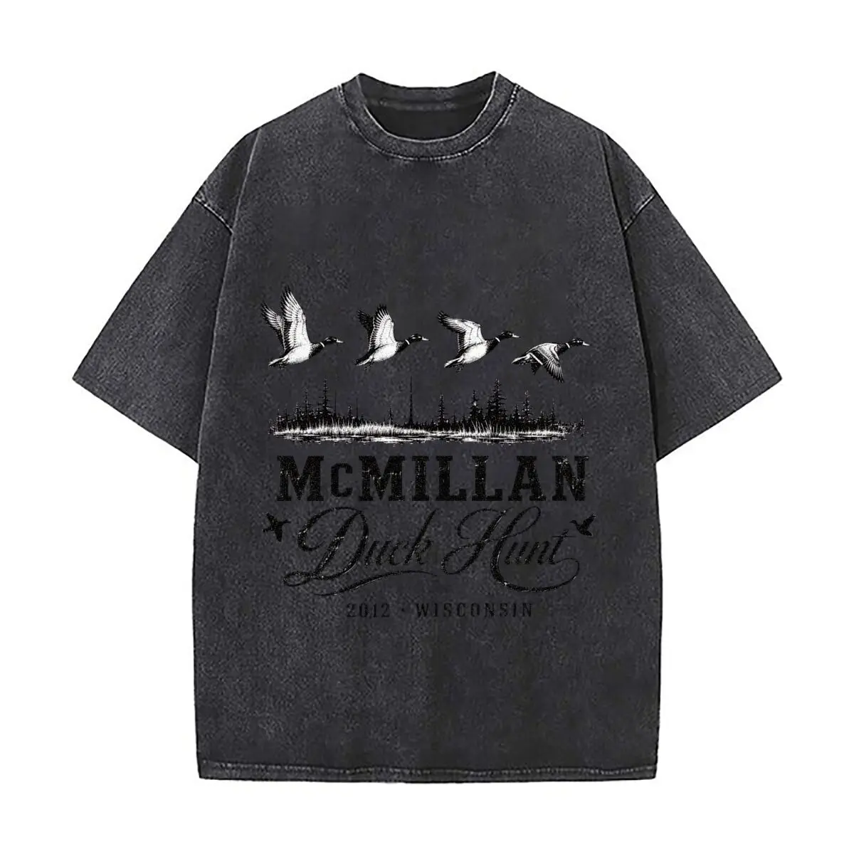 Camiseta holgada de manga corta estilo streetwear con efecto lavado, estilo vintage, de McMillan Duck Hunt 2012 Wisconsin Flying Ducks Forest