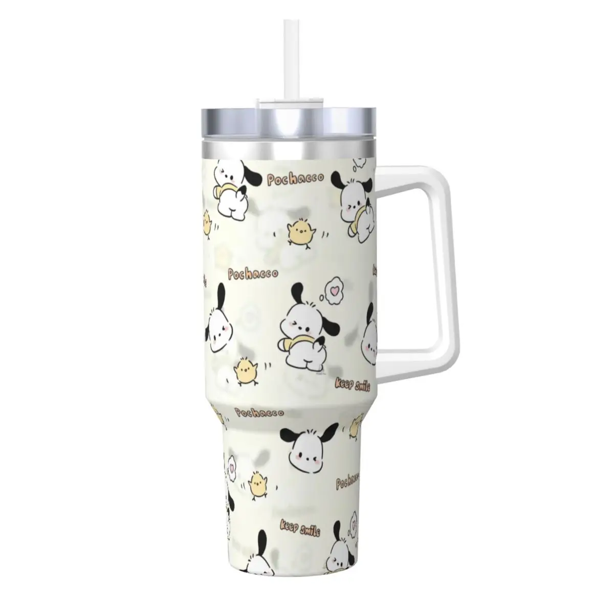 Stainless Steel Tumbler Pochacco Cartoon Mugs Cup With Straws Driving Cold Water Bottle Leakproof Large Capacity Thermal Cups