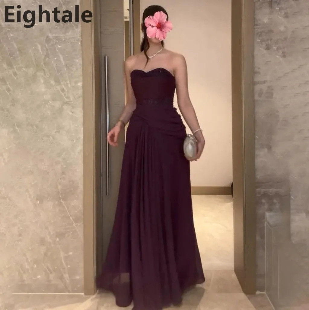 

Eightale 2025 Burgundy A Line Chiffon Maxi Evening Dress Sweetheart Saudi Arabic Prom Dress Dubai Party Gown Customized