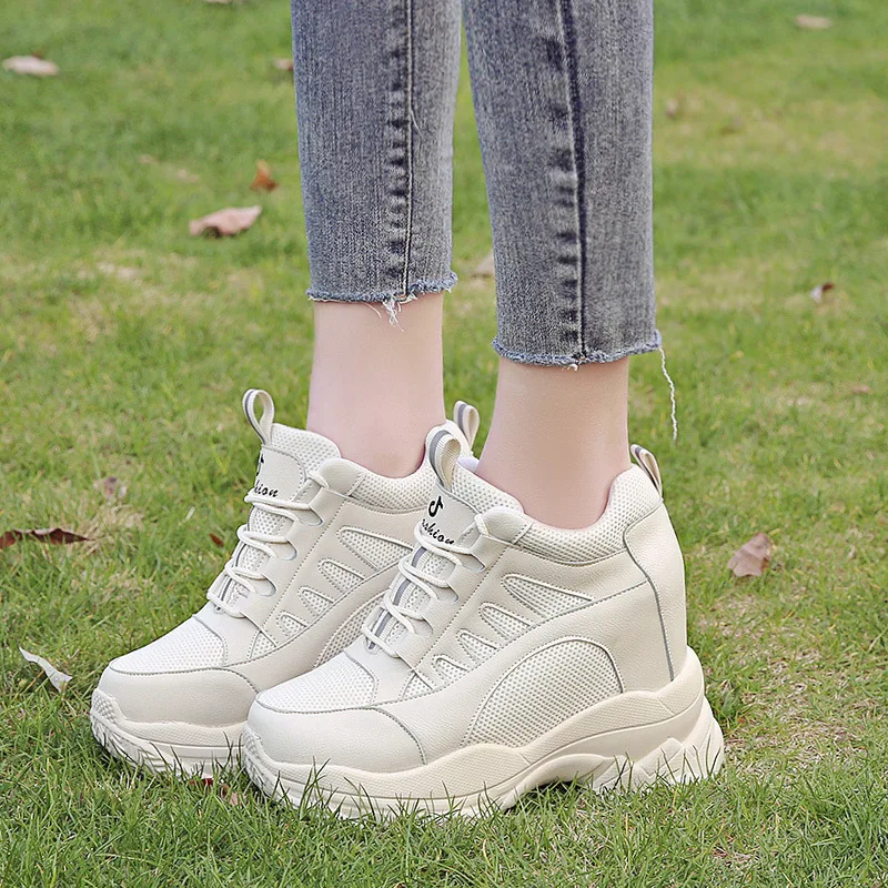 Women White Wedges Platform Sneakers Breathable Thick Bottom Lace Up Ladies Sports Shoes Running Trainers Sapatilhas Femeninas