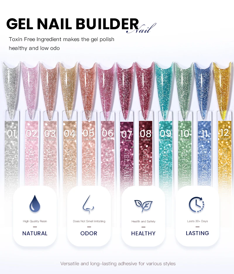 30g Silber Reflektierendes Aufbaugel für Nägel Funkelnder Glitzer Roter Nagelverlängerungslack Semi-Permanenter Gel-Lack – Detail 8