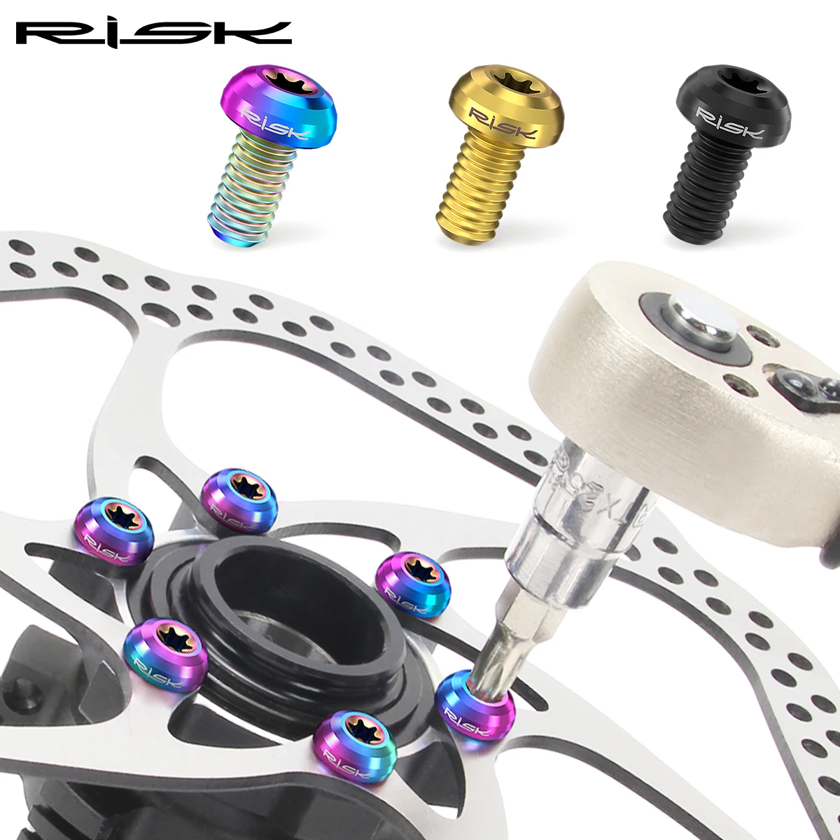 RISK 12pcs/bag Mountain Road Bike Bicycle TC4 Titanium M5X10mm Disc Brake Rotor Fixing Bolts Screws T25 Torx Round Head