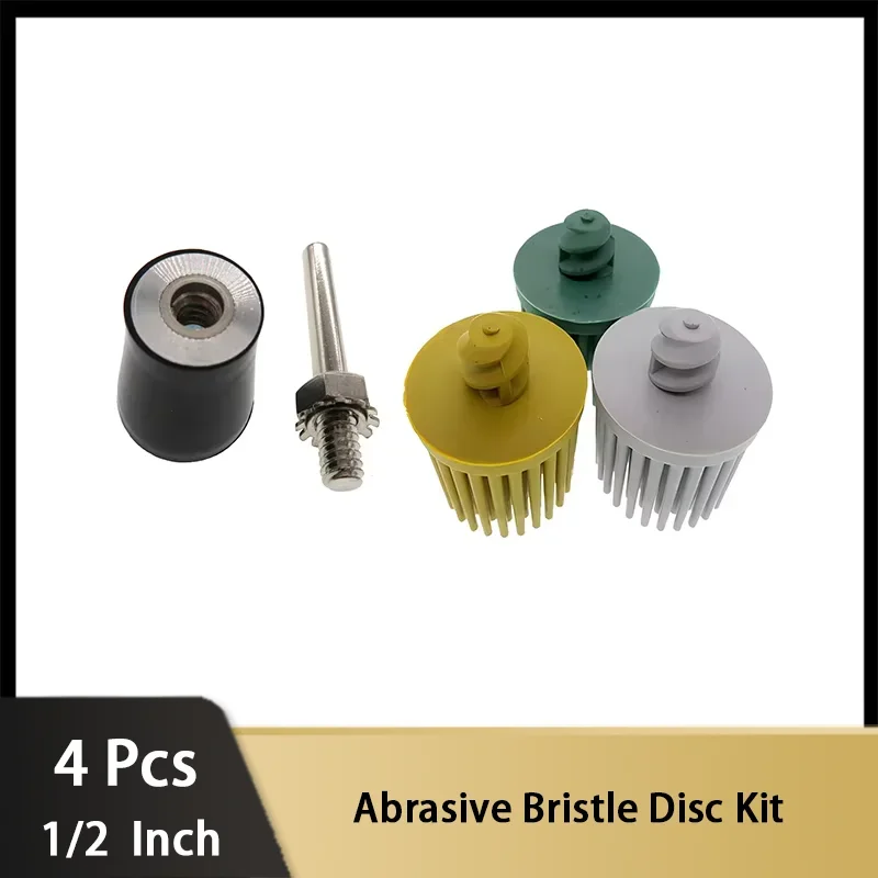 4Pcs Abrasive Bristle Disc Kit 1/2Inch with Backer Holder 1/4 Inch Shank for Metal Deburring Polishing Cleaning Rust Removal