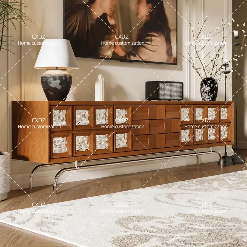 Medieval Ash Wood TV Cabinet Solid Wood Living Room Storage Unit Floor Standing Media Console Against The Wall Home Organizer