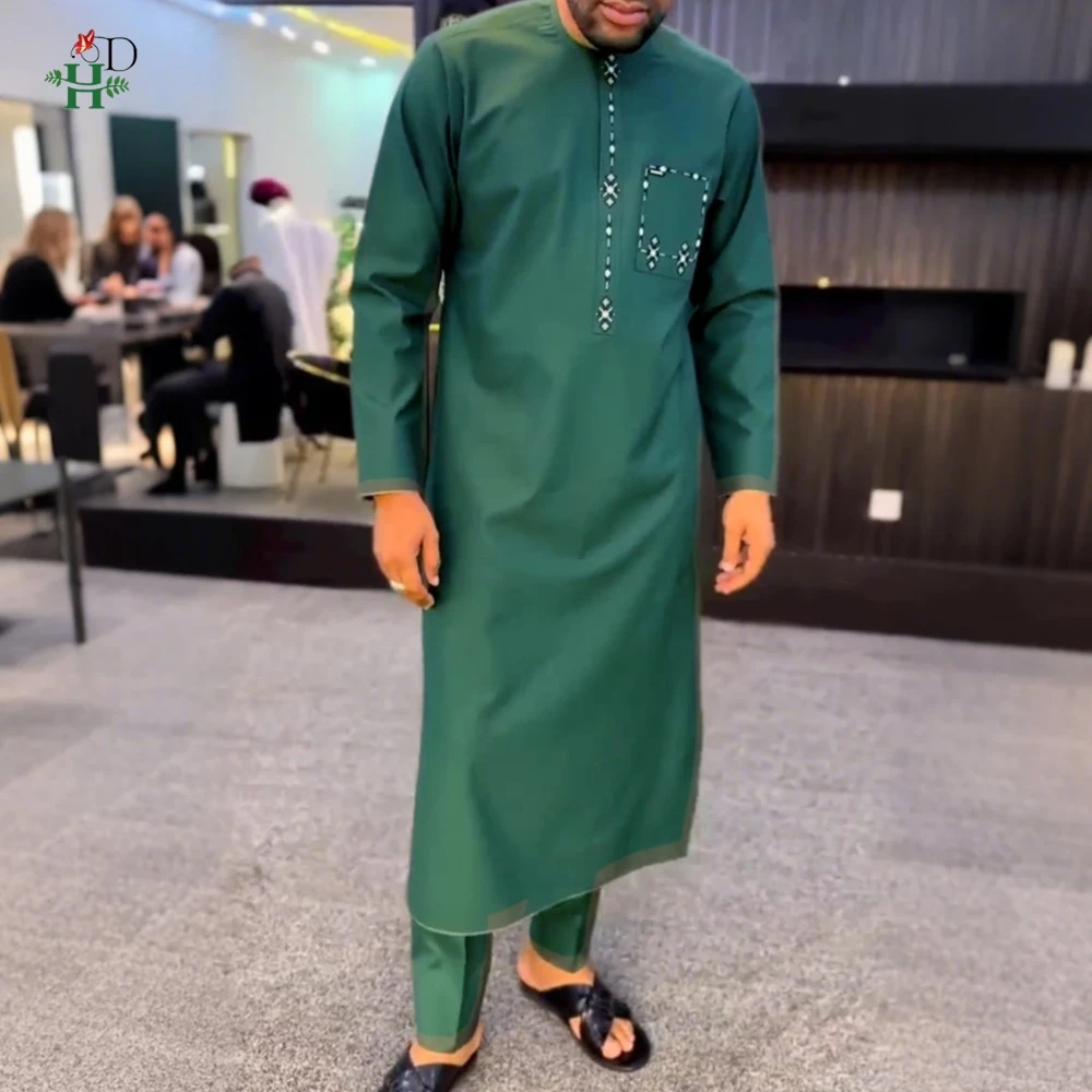 Neue afrikanische traditionelle Kleidung für Geschäftsleute, Stickerei, Dashiki-Robe, Hemd und Hose, 2-teiliges Outfit, Hochzeit, Party, 2025