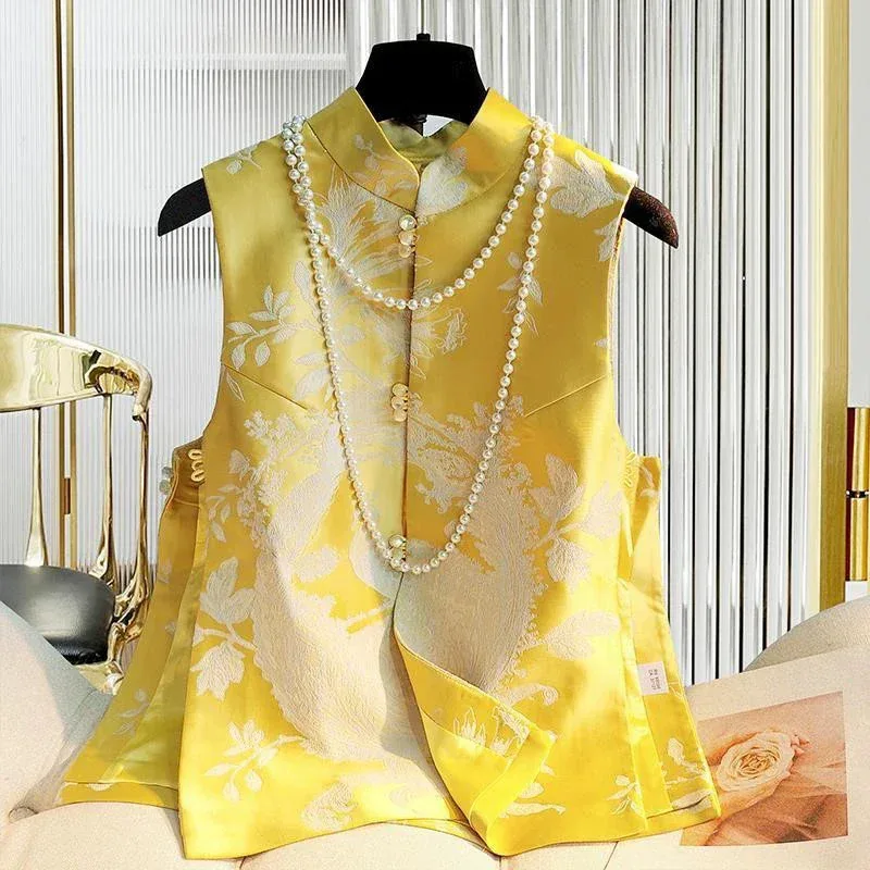 

Fashion Autumn Vests Chinese Clothing Tang Embroidery Top Woman Costume Vest Women Shirt Ethnic Cardigan Ladies Outfits Blusas