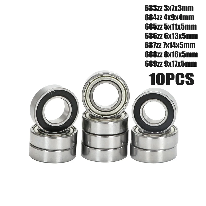 10Pcs 683 684 685 686 687 688 689 ZZ 2Z Small Deep Groove Ball Bearing Metal Shielded Miniature Bearing ID 3 4 5 6 7 8 9mm