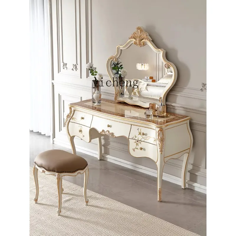 HZT-1  Hand-painted Solid Wood Carved Dressing Table Cloakroom Large Flat Floor Villa Master Bedroom Makeup Table