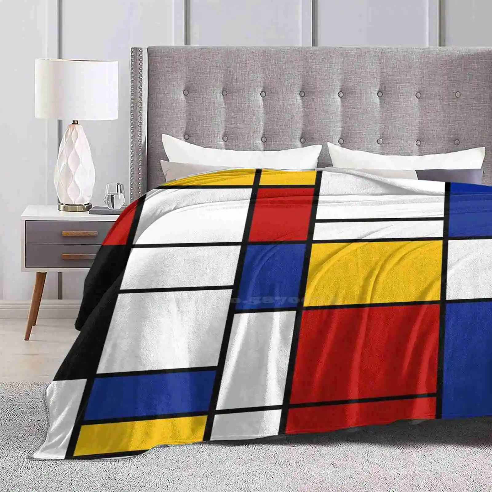 De Stijl #2 ( Mondrian Inspired ) Soft Warm Light Thin Blanket De Stijl Primary Colours Colors Red Yellow Blue Lines The Style