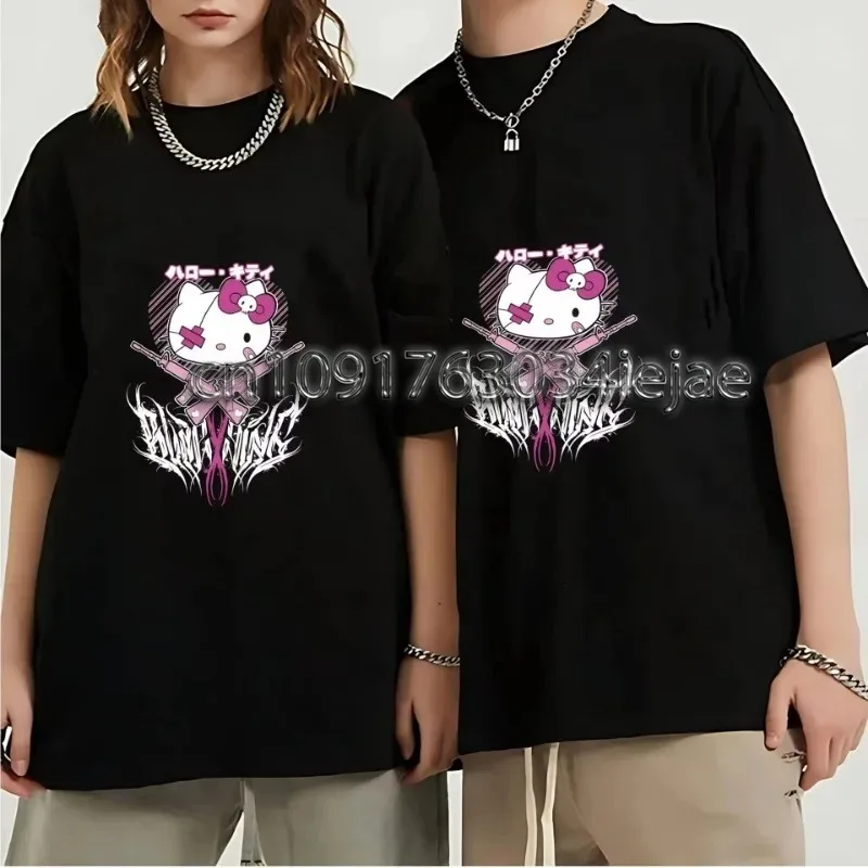 

Свободная футболка Hello Kitty с 3D принтом, быстросохнущая удобная уличная одежда унисекс, наряд для пар, большие размеры
