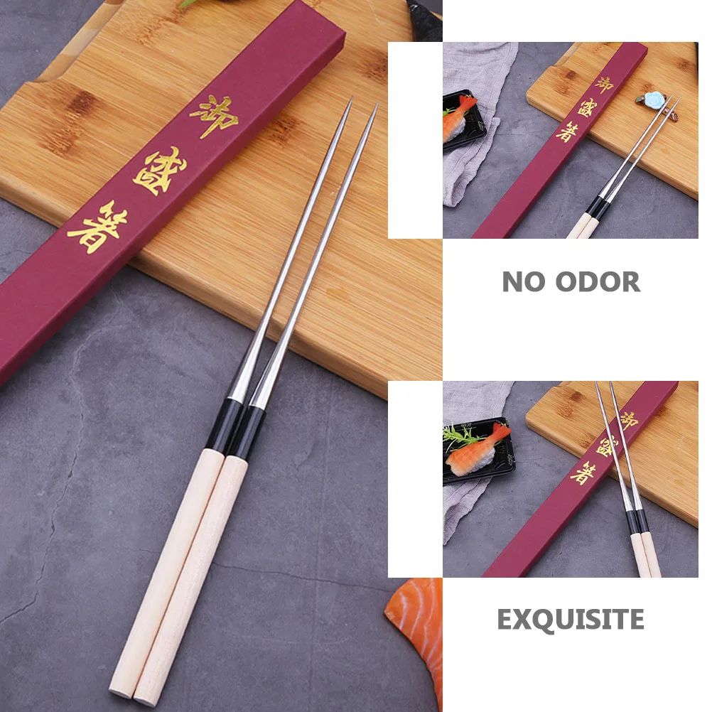 

2Pcs Wood and Stainless Steel Chopsticks Premium Odorless Portable Practical Household Sashimi Cutlery Kitchen Tableware