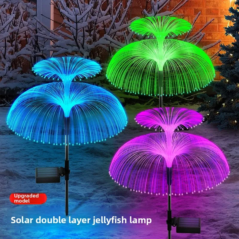 Solar Jellyfish Lights Outdoor Waterproof 2/3/5 Layer Optical Fiber Decorative Lights For Garden Pathway Lawn Yard Outside Decor