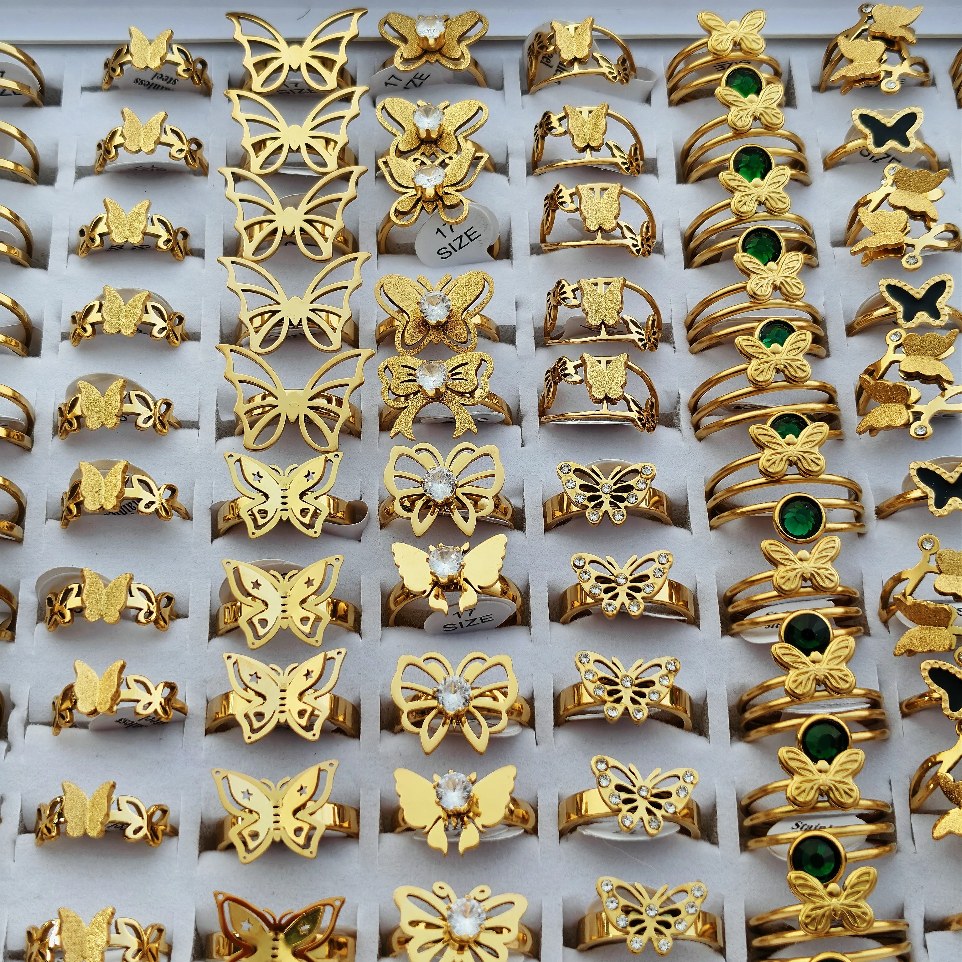 

50pcs Wholesale Stainless Steel Women's Rings Butterfly Design Golden Fashion Jewelry Wedding Bands Gifts