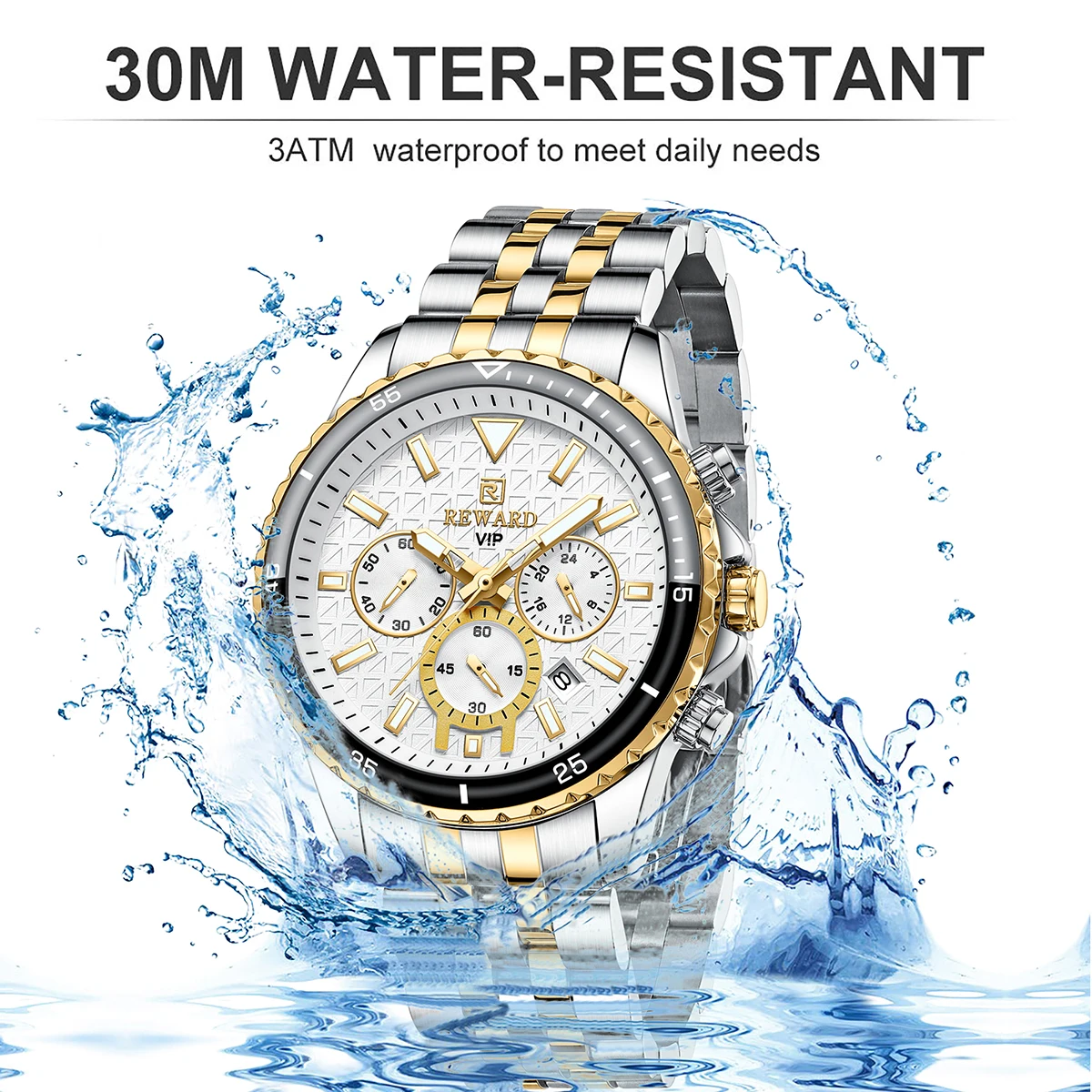 New REWARD Business Quartz Watch Men Multi-functional Waterproof Wristwatch High Quality Gift for Male