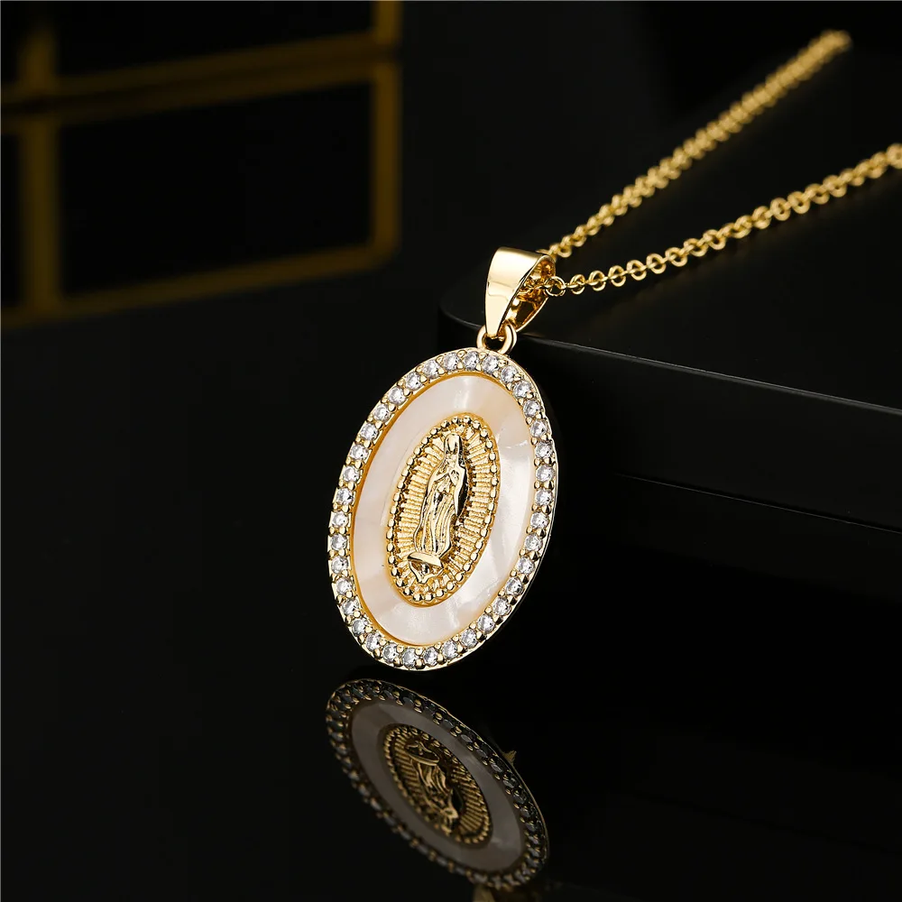 Luxurious Virgin Mary Pendant Necklaces With CZ Stone For Women Elegant Bling Jewelry Gift