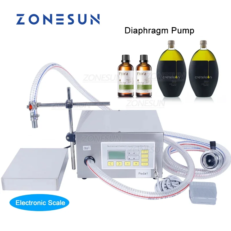

ZONESUN Semi automatic Liquid Diaphragm Pump Edible Oil Water Bottle Filler Milk Weighing and Filling Machine