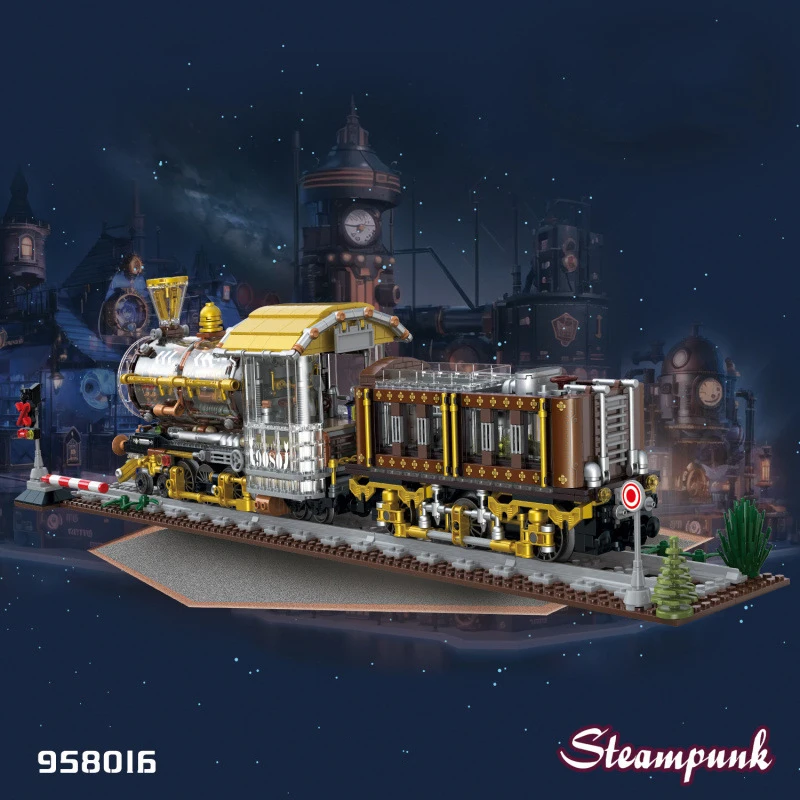 Film Spiel Steam Punk Eisenbahn Fahrzeuge Baustein Steampunk Mechanische Zug Bau Modell Ziegel Spielzeug Sammlung