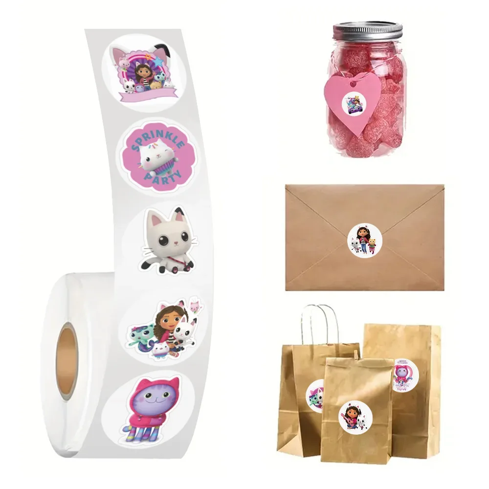 

500pcs/Roll Cartoon Gabbys Dollhouse Roll Stickers Graffiti Luggage Suitcase Skateboard Phone Cute Sticker Children Decal Gifts