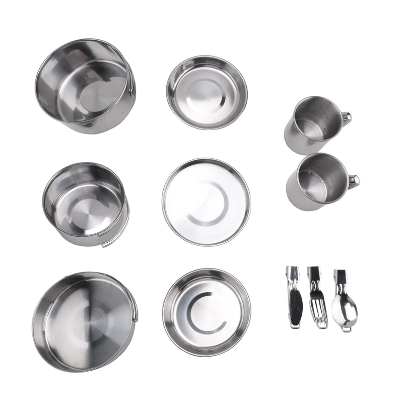 Camping Cookware Set Stainless Steel Portable Outdoor Tableware Set Foldable And Stackable Pot Set