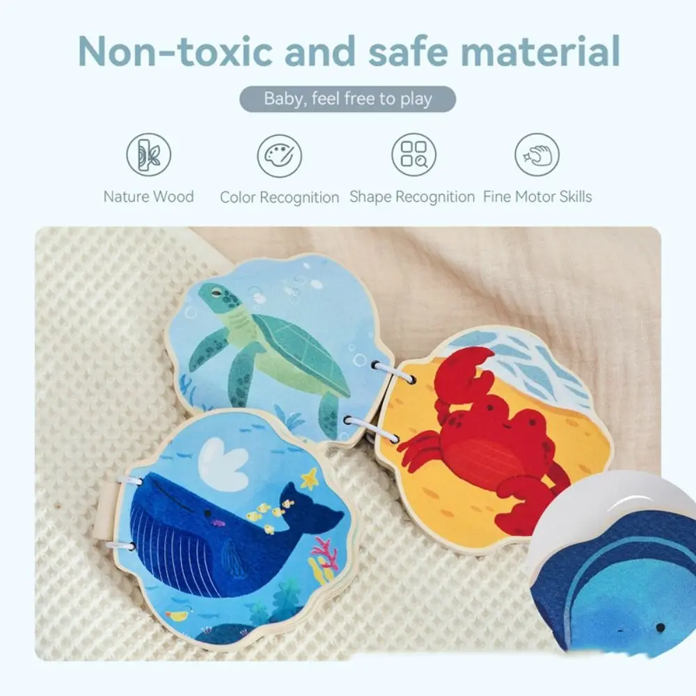 Zeedieren Illustratie Montessori Babyboek Thuis Educatief Houten Materiaal Houten Boo Geïllustreerde pagina's Vroeg leren
