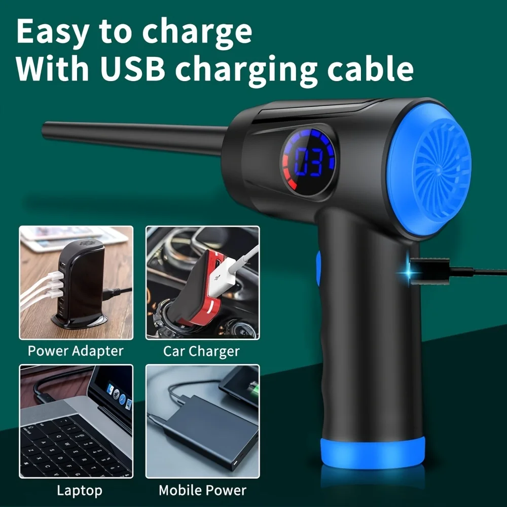 Compressed Air Duster 4-Gearปืนลมคอมพิวเตอร์แบบพกพา,เครื่องเป่าลมอัดไร้สาย,พร้อม LED Cleaning Blower Tool Inflator
