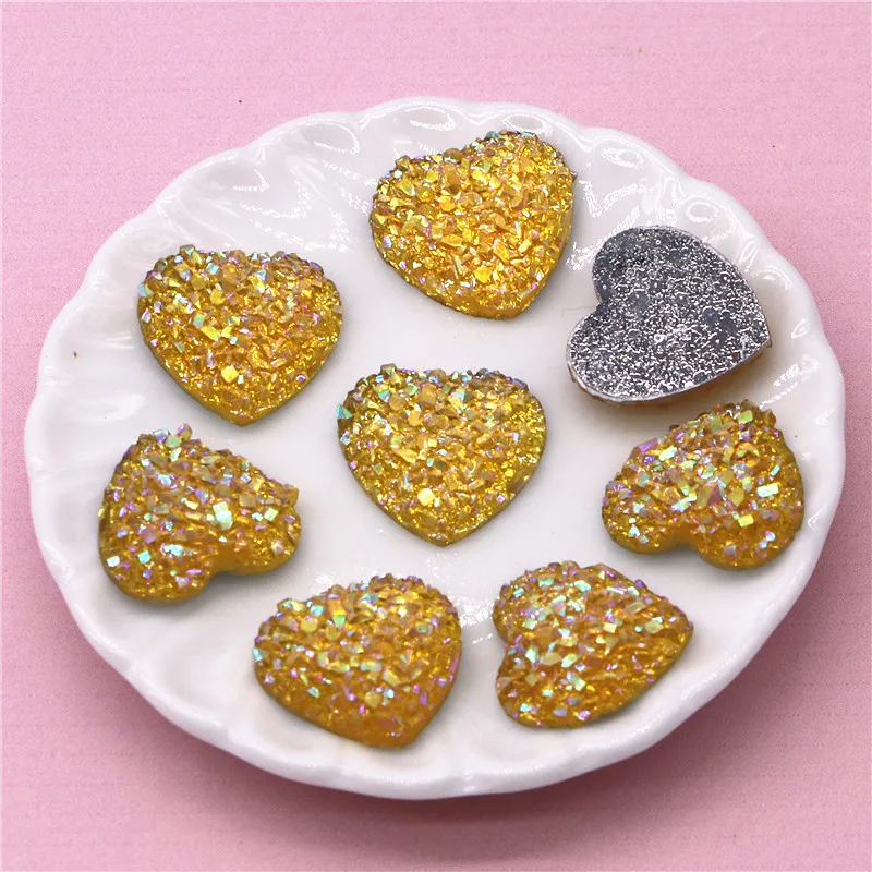 100pcs 12mm Shiny AB Resin Heart Druzy Stone Surface Rhinestone for Home Garden Crafts Cabochon Scrapbook DIY Accessories