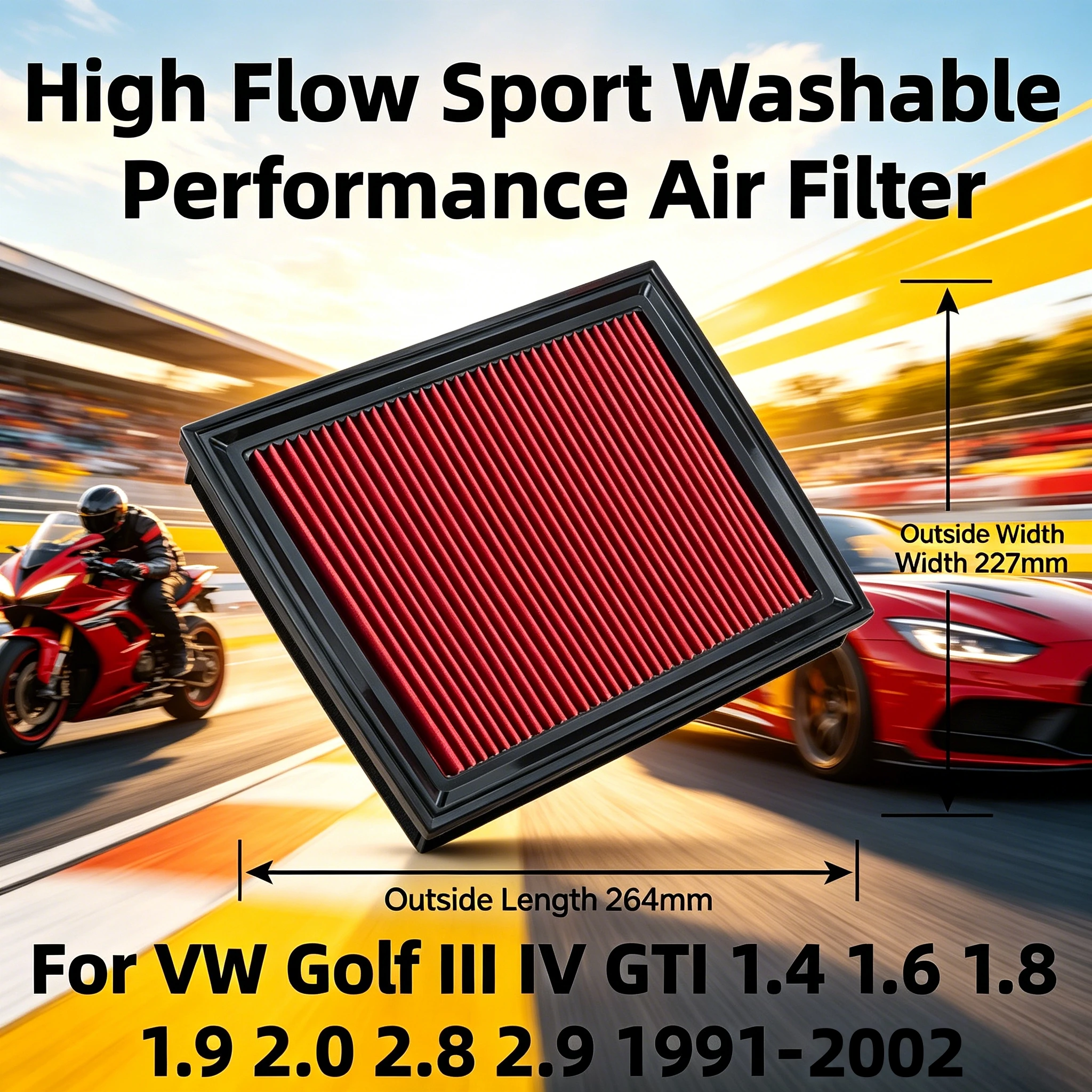 

High Flow Sport Washable Performance Air Filter For VW Golf III IV GTI 1.4 1.6 1.8 1.9 2.0 2.8 2.9 1991-2002 33-2069 1H0129620