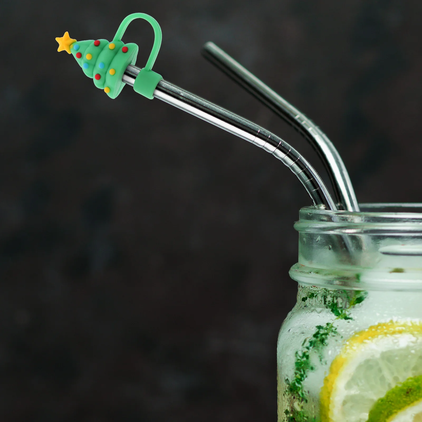 

4Pcs Silicone Straw Lid Reusable Straw Toppers for Tumblers Cute Tips Cover Dust-Proof Caps for Drinking Straws