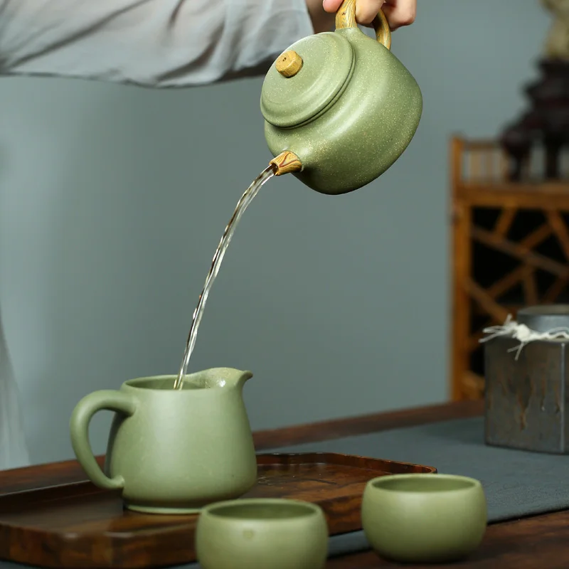 【Keramikquelle Sand Art】Yixing Original Yixing Ton Teekanne Berühmte Li Xiaolu Reiner handgemachter Anzug Grüne Bohnen Sand Dezhong
